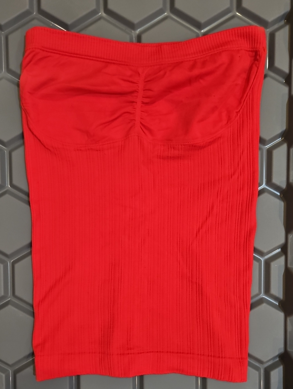Red Ribbed Strapless Tube Top
